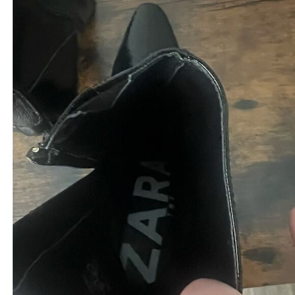 Zara Faux-Patent Leather Ankle Boots Black Stiletto Heel Sz 40 Pointed Toe Goth - Picture 8 of 12